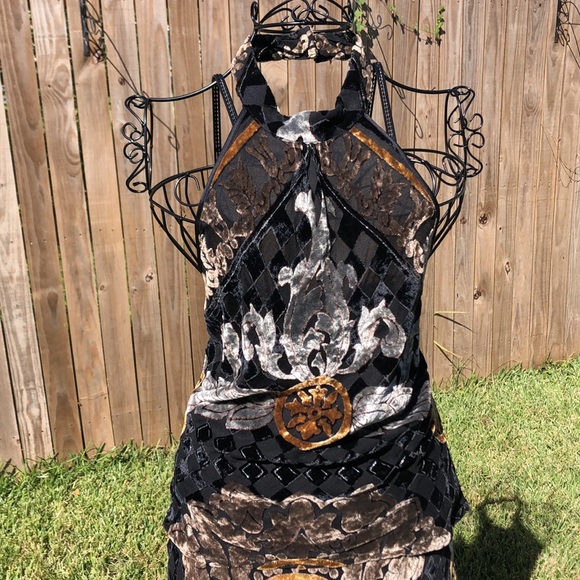 Bracha Velvet Boho Burnout Halter Top and Fringed Maxi Skirt - Picture 2 of 12